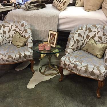 SOLD - Pair of of Vintage upholsered Slipper chairs with wood legs.