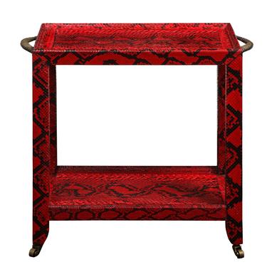 Karl Springer 2-Tier  Side Table in Red Python with Horn Handles 1977 (Signed)