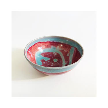 Vintage Studio Pottery Bowl / Pink and Blue Swirl 