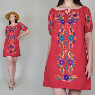 Vintage Embroidered Peasant Dress | Embroidered Mexican Dress 
