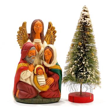 VINTAGE: Authentic PERUVIAN Handmade Clay Pottery - Holy Family Candle Holder - Angel - Holidays - SKU 32-C-00030176 