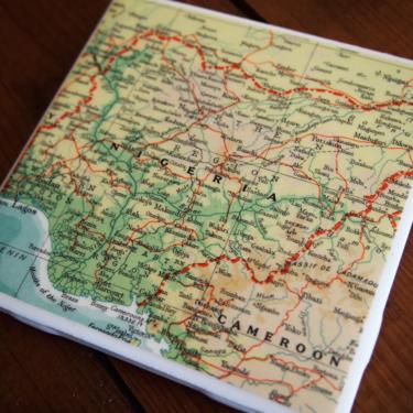 1963 Nigeria Vintage Map Coaster - Ceramic Tile - Repurposed 1960s Reader&#39;s Digest Atlas - Handmade - Lagos - West Africa - African by allmappedout