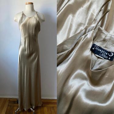 1990s Gold Hampton Nites Bias Style Dress 