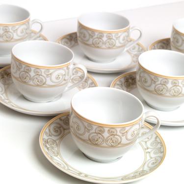 Set of 6 Kahla Germany Porcelain Tea Cup Saucers with Swirl Design 
