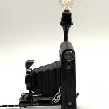 Small antique bellows folding camera Lamp with bulb 