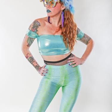 Sea Foam Tube Top-Mint Green Bikini Top-Crop Top-Tube Top with Sleeves-Rave-Costume-Burning Man-Strapless Bra-Festival Clothing-Bandeau 
