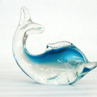 Art Glass Dolphin Figurine Paperweight 2412B
