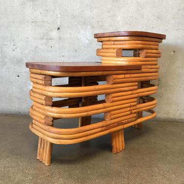 Vintage 1940's stacked Rattan End Table in the Style of Paul Frankl