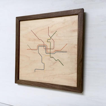 DC Metro Map Wall Hanging - Maple w/ Walnut Frame 