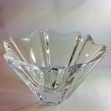 vintage mid modern Scandinavian art glass crystal dish Orrefors Orion bowl etched signed 