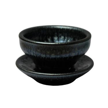 Chinese Handmade Jianye Clay Silver Black Glaze Decor Teacup Display ws204E 