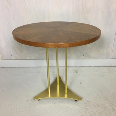 Mid Century Paine Furniture Round Accent Table with Brass Base 