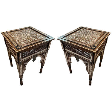 Pair of Inlay Mother of Pearl &amp; Wood Syrian Side Tables
