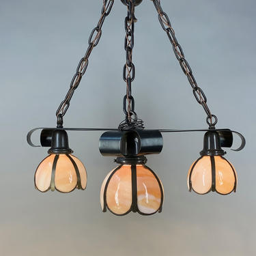 Vintage Restored Triangular Arts and Crafts Mission Craftsman style Chandelier Light (ready to install) Slag Shades 