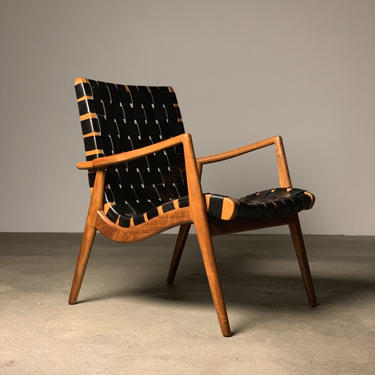 Mel Smilow Walnut + Woven Leather Lounge Chair 