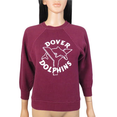 Vintage 70s Dover Dolphins Burgundy Crewneck Sweatshirt Size S/XS 