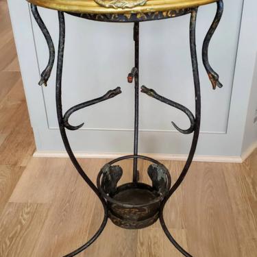 Antique Italian Wrought Iron Sculptural Serpent Snake Atheniennel Tripod with Hammered Copper &amp; Brass Handled Brazier / Tiered Planter Stand 