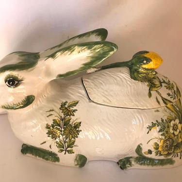 Vintage Large Rabbit Majolica Soup Tureen Marked Italy- Easter Decoration 