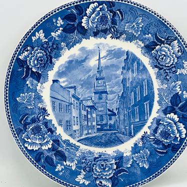 Vintage Wedgwood Plate &quot;Old North Church&quot; Boston 10 3/8&quot; BLUE & WHITE Shreve Import 