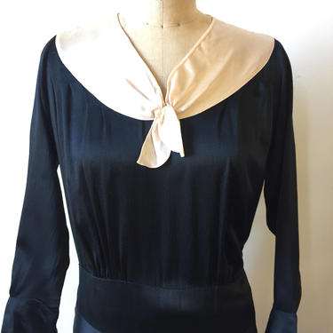 1930s black Silk Crepe dress with light pink collar- AS IS 