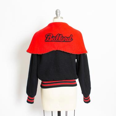 Vintage 80s Letterman Jacket BALLARD Seattle Red Wool Cropped Varsity 1980 Small 