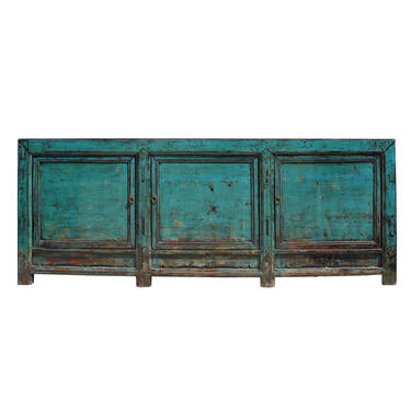 Distressed Dark Teal Blue Finish High Credenza Console Buffet Table cs5196E 