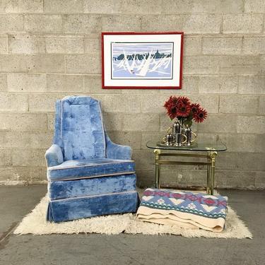 LOCAL PICKUP ONLY Vintage Key City Lounge Chair Retro Mid Century Modern Blue Chenille High Back Cushioned Chair 