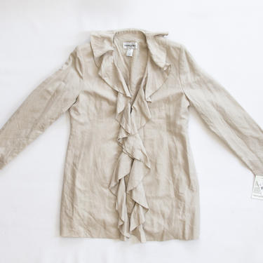Abedul Jacket — vintage linen jacket / neutral professional workwear / nude Bloomingdale's ruffle coat / minimalist taupe Edwardian jacket by fieldery