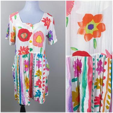Bright &amp; Colorful Jams World Floral Abstract Mini Dress • Small 