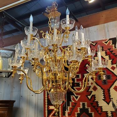 20 Light Solid Brass and Crystal Chandelier