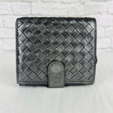 Bottega Veneta Intrecciato Woven Nappa Leather Compact Wallet, Silver