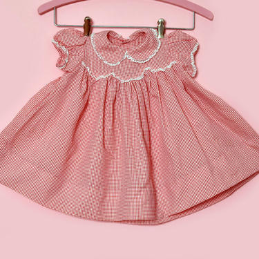 Red Check Print Little Girls Dress, Baby Dress, Party Dress, Vintage Dress, Toddler, Baby, 1950's, 1940's, Full Skirt Baby Doll Infant 