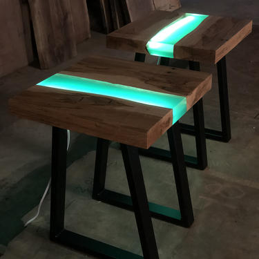 Resin River End Table with L.E.D. Lights 