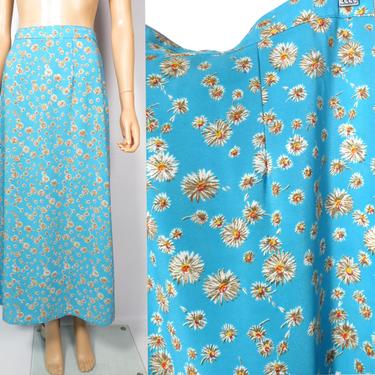 Vintage 90s Daisy Print Lightweight Summer Maxi Skirt Made In USA Size S 