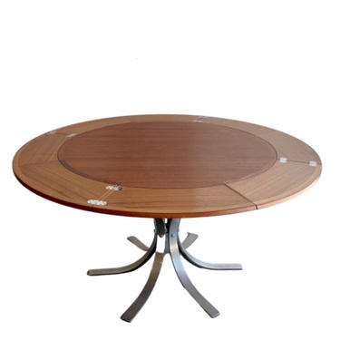 DANISH Mid Century MODERN Teak and Chrome &amp;quot;Lotus&amp;quot; Flip Flap DINING Table by Dyrlund 