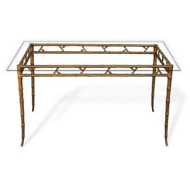 Phyllis Morris Gold Gilt Aluminum Faux Bamboo Fretwork Dining Table Base by VeronaVintageHome