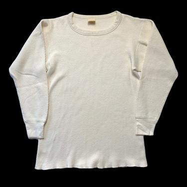 Vintage 1980s Thermal Cotton Undershirt ~ fits S ~ Long John ~ Waffle Knit ~ Henley / Sweatshirt 