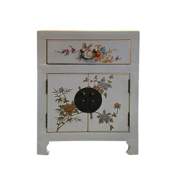 Chinese Gray Vinyl Moon Face End Table Nightstand cs6197E 