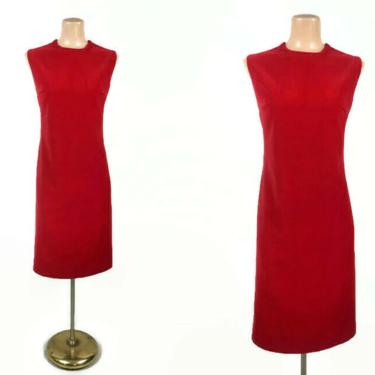VINTAGE 60s Plush Crimson Red Velvet Shift Dress | 1960s Mod Mini Sheath Dress | Retro GoGo Dress | Size M/L 