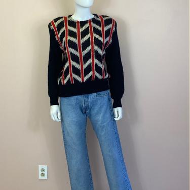 Vtg 1980s red black and cream statement sweater 