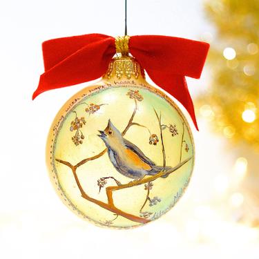 VINTAGE: 1989 - Arlene Milner Hand Painted Glass Ornament - Christmas - Sing with a Happy Heart the Joyful News - SKU 29-B-00012260 