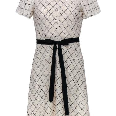 Rebecca Taylor - Cream & Black Tweed Diamond Print Fit & Flare Dress Sz XS