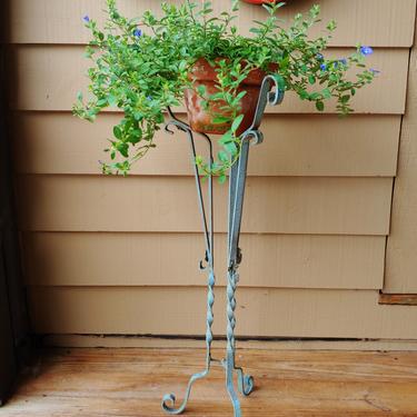 Vintage Wrought Iron Folding Adjustable Plant Stand 