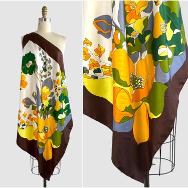 ELIZABETH ARDEN Vintage 60s Flower Power Silk Scarf | 1960s Floral Print Wrap | 70s 1970s Hippie, Boho Mod Accessory | American Designer 