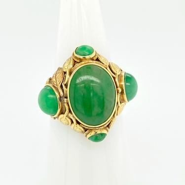 Vintage Stunning Antique Edwardian Burmese Green Jade 14k Yellow Gold Ring Sz 7.25 Victorian 