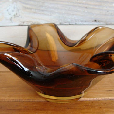 Vintage Brown Murano Art Glass Folded Bowl 