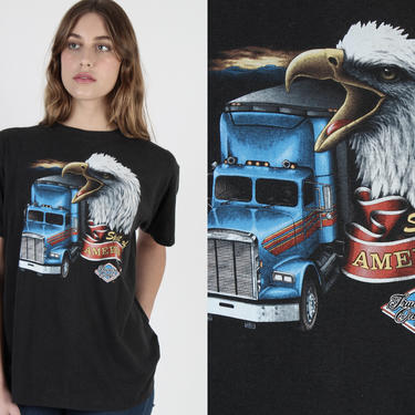 Truckers Only T Shirt  / 3d Emblem T Shirt / Spirit Of American / Vintage Semi Truck Stop Tee / Double Sided Ohio 50 50 Mens T Shirt 