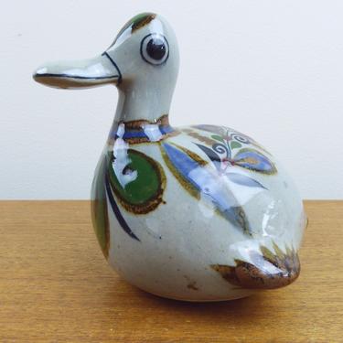 Vintage Tonala Duck Figurine | Jorge Wilmot  | Floral Motif | Mexico 