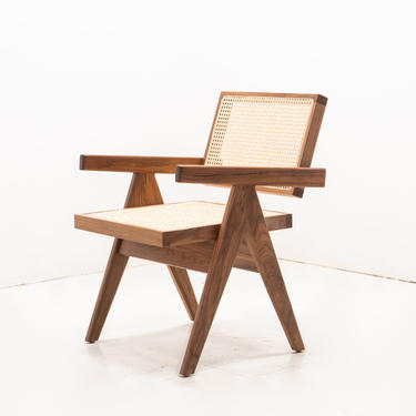 Jeanneret Style Walnut Caned Chair