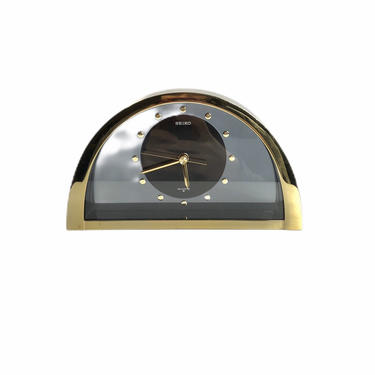 Seiko Arched Brass & Smoked Glass Mantle Clock Model-QQZ137G by Northforkvintageshop